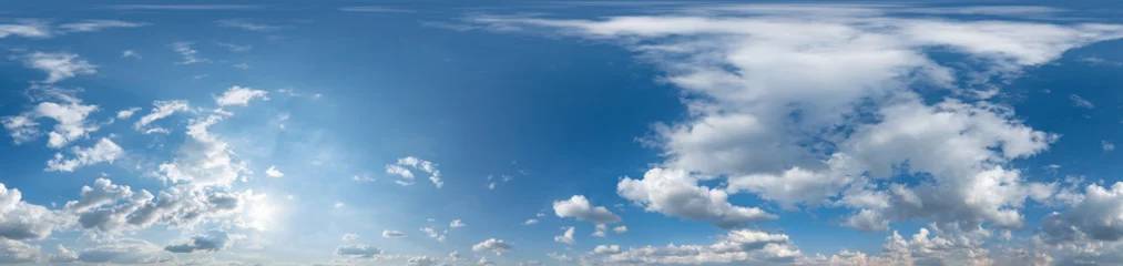 Zelfklevend Fotobehang blue sky hdri 360 panorama with white beautiful clouds. Seamless panorama with zenith for use in 3d graphics or game development as sky dome or edit drone shot for sky replacement © 360VP