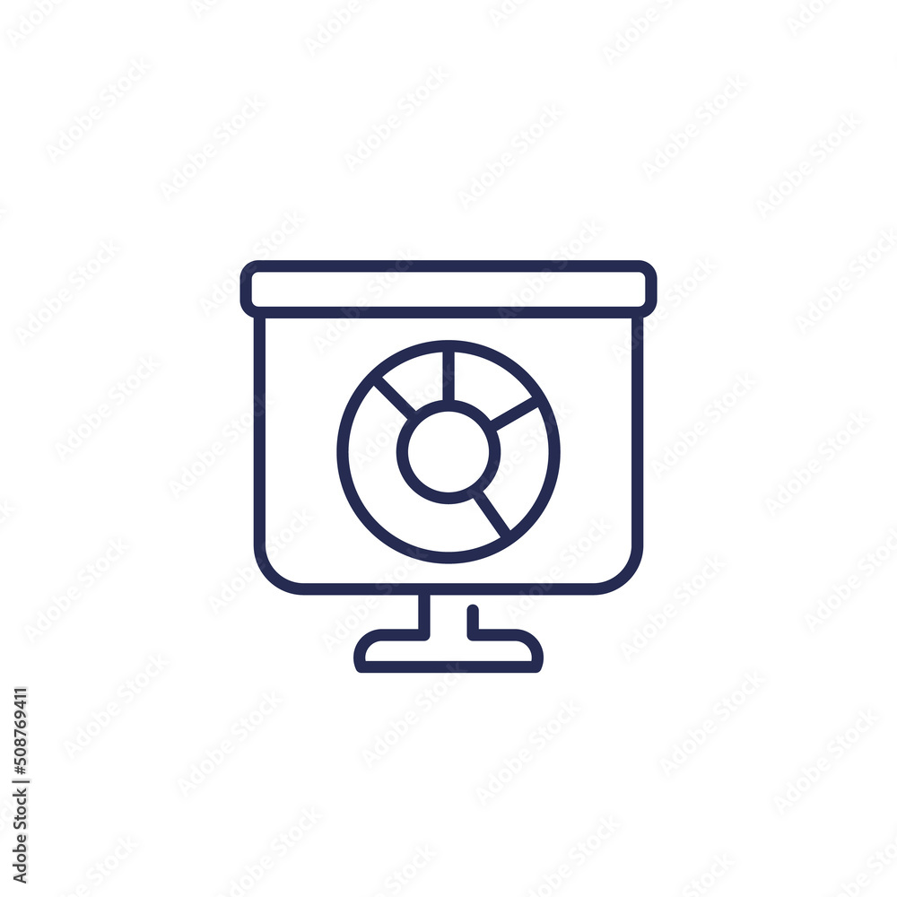 Poster presentation with a pie chart line icon