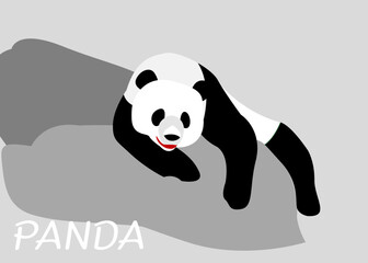 vector cute panda bear laying on the stone illustration