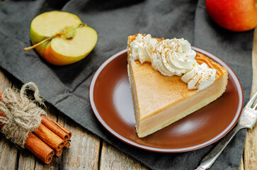Apple souffle cake with whipped cream