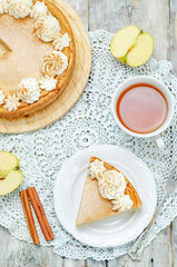 Apple souffle cake with whipped cream