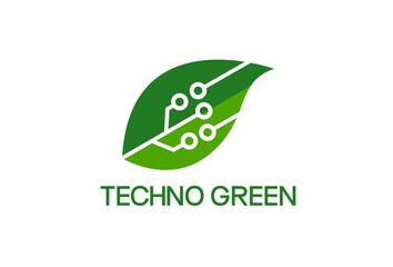 Green leaf technology logo design