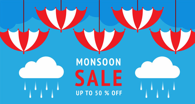 Monsoon sale , rainy season ,banner, vector illustration.