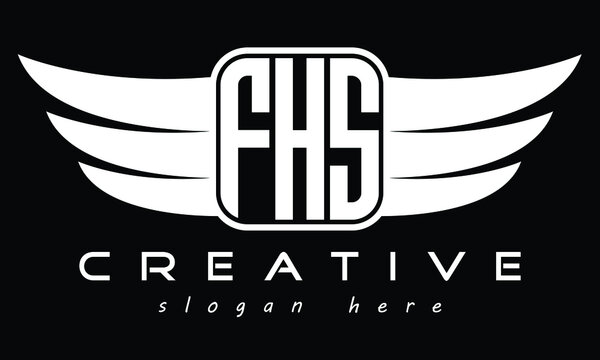 FHS three Letter Wings Flying Initial wing symbol minimalist creative concept flag icon professional logo design Vector template