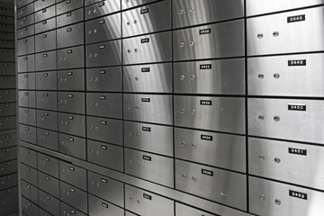 Safe deposit boxes of an a bank - obrazy, fototapety, plakaty