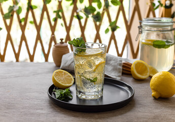 A Glass of Homemade Fermentation, Probiotic Honey Lemonade Soda. Refreshing summer drink.