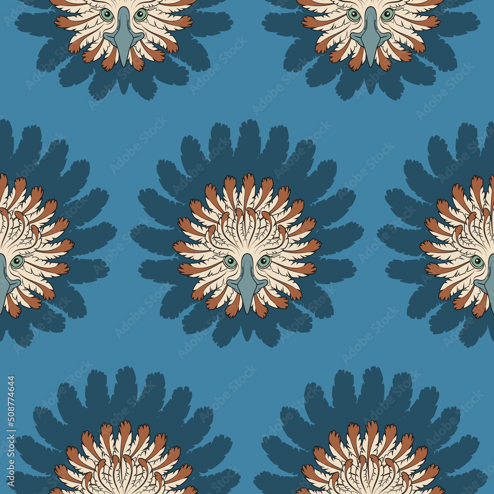 Aufkleber seamless pattern with eagle head and feathers. abstract color vector background.