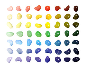 Realistic vector 3D shapes isolated on white background. Set of glossy multicolored drops of paint or varnish