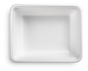 White plastic plate or styrofoam food container isolated on white background with clipping path