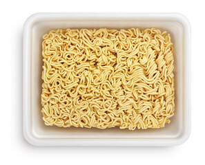 Instant noodles in white plastic plate or styrofoam food container isolated on white background with clipping path