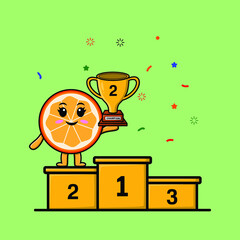Cute cartoon orange fruit as the second winner with happy expression in 3d modern style design