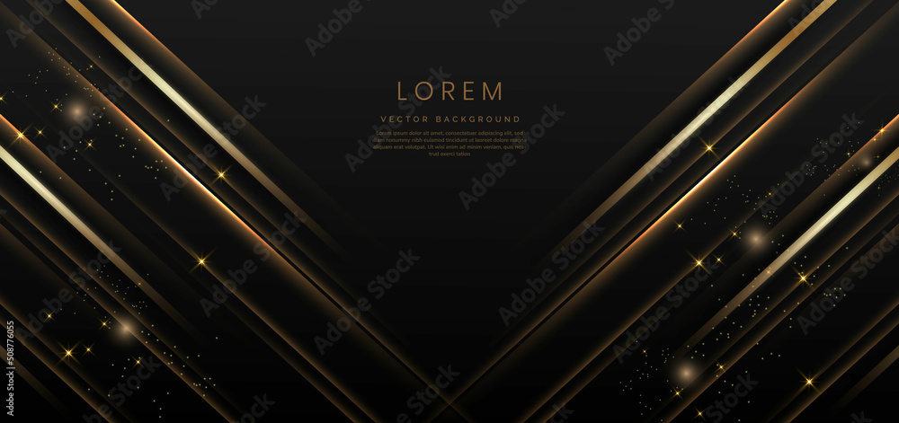 Fototapete abstract elegant gold lines diagonal on black background. luxury style with copy space for text.