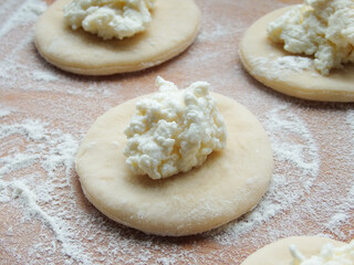 cooking. Dumplings with cheese. Ready for cooking dumplings with cottage cheese.