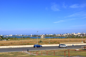 Constanta in Romania: Landscape with the boulevard in Mamaia resort and Siutghiol lake