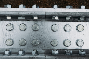 metal beam, silver color support with bolts, clean metal construction texture with copy space. Top...