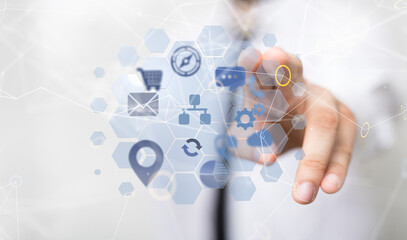 abstract lines with dots over dark background.