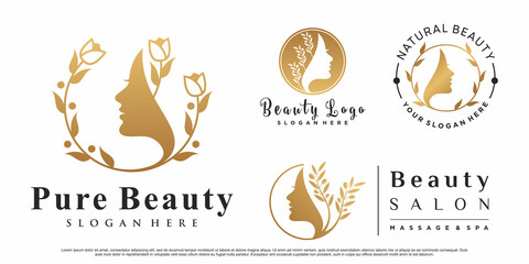 Set of abstract beauty woman logo design for salon with creative element Premium Vector