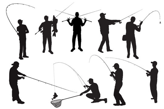 Fishing vector silhouette. Spinning fisherman illustration