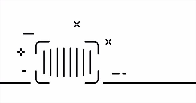 Single line drawing, solid line shop. One line drawing animation of scanner, barcode and payment. Shopping logo animated. Video 4K