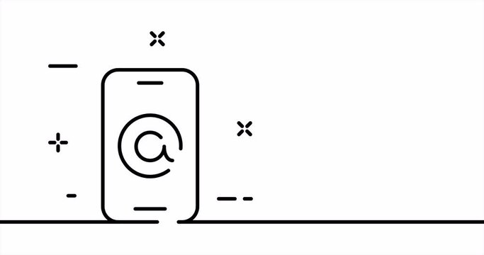 One line drawing, solid line internet. Animation of one line drawing phone, mail and contact us. Technology logo animated. Video 4K