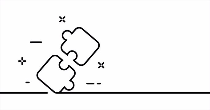 One line drawing, solid line puzzle. Single line drawing animation is dissimilarity, wrong decision and bad work. Psychology logo animated. Video 4K