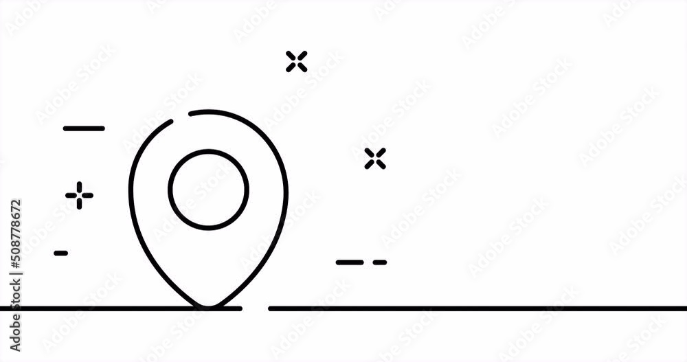 Poster continuous line art drawing geolocation. single line drawing, solid line. animation one line locatio