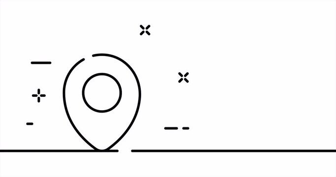 Continuous line art drawing geolocation. Single line drawing, solid line. Animation one line location, contact us and address. Video 4K