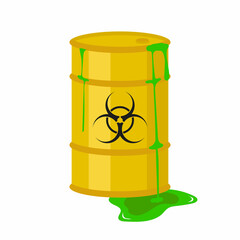 Yellow barrel of biohazard waste. Vector illustration. - obrazy, fototapety, plakaty