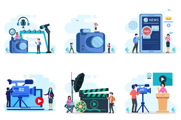 Journalist header concept. Newspaper, internet and journalism. Vector illustration in cartoon style.