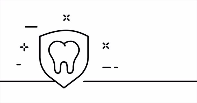 Single line drawing, solid line stomatology. One line drawing animation of teeth protection, remedy with protection and protection. Health care logo animated. Video 4K