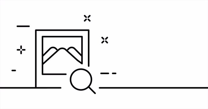 Continuous line art drawing search. Single line drawing, solid line. Animation of one line photo search, background search and picture search. Video 4K