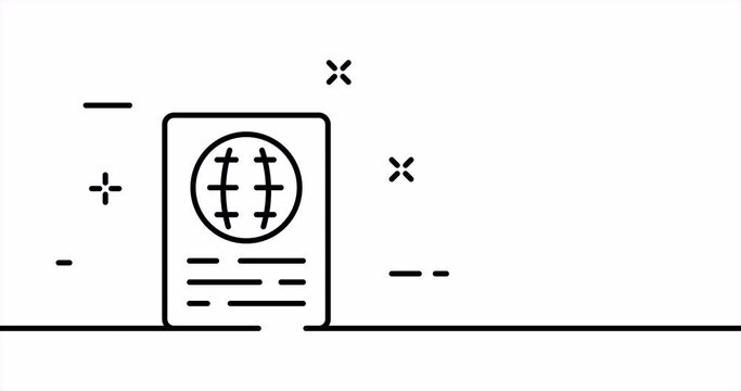 Continuous line art drawing rest. Single line drawing, solid line. Animation of one line passport, ticket and pass. Video 4K