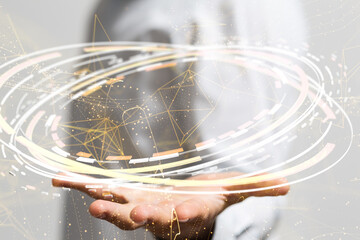 abstract lines with dots over dark background.