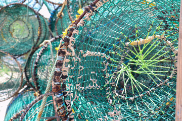 green fishing nets in the foreground