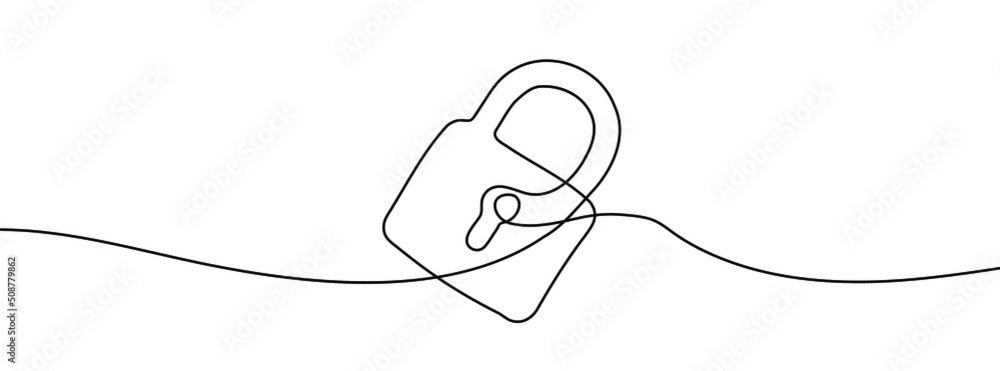Wall mural continuous line drawing of padlock. lock linear icon. one line drawing background. vector illustrati