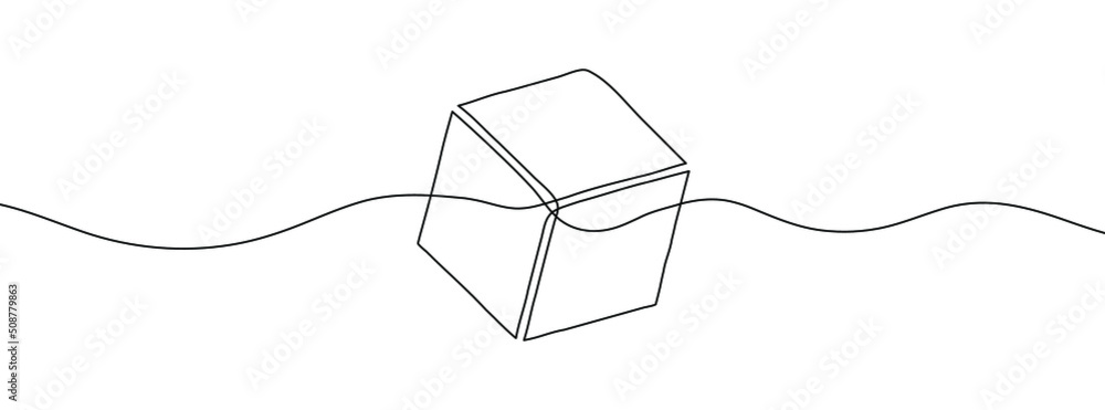 Poster continuous line drawing of cube icon. cube linear icon. one line drawing background. vector illustra