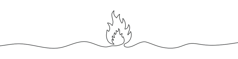 Continuous line drawing of fire. Flame linear icon. One line drawing background. Vector illustration. Fire continuous line icon.