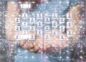 network holding in hand 3d connection data.