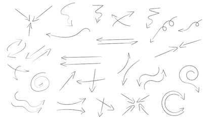 Hand drawn arrow icon set isolated on white background. Doodle Vector illustration.	
