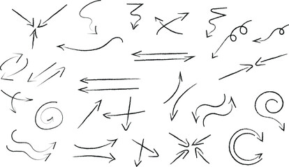 Hand drawn arrow icon set isolated on white background. Doodle Vector illustration.
