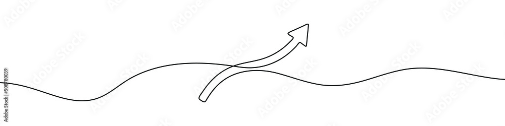 Poster continuous line drawing of up arrow. up arrow linear icon. one line drawing background. vector illus