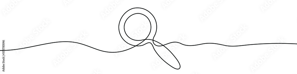 Poster continuous line drawing of loupe. magnifier linear icon. one line drawing background. vector illustr