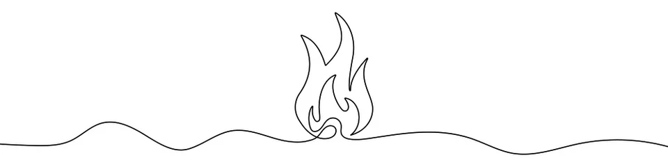 Photo sur Plexiglas Une ligne Dessin au trait continu du feu. Icône linéaire de flamme. Arrière-plan de dessin d& 39 une ligne. Illustration vectorielle. Icône de ligne continue de feu.