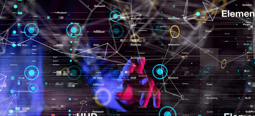 Obraz premium Neural network 3D illustration. Big data and cybersecurity