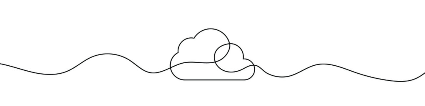 Continuous line drawing of cloud. Cloud linear icon. One line drawing background. Vector illustration. Cloud continuous line icon.