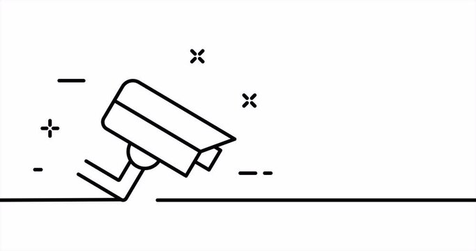 Single line drawing, solid line technique. One line drawing animation of surveillance camera, privacy and surveillance. Technology logo animated. Video 4K
