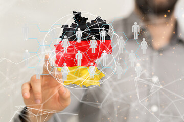 germany map  -  Global network. Blockchain. 3D illustration. Neural networks and artificial intelligence. Abstract