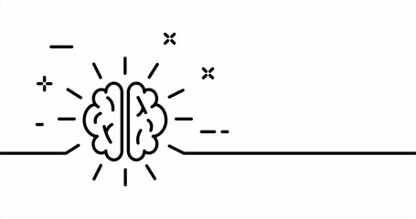One line drawing, solid line thinking. Animation of one line drawing brain, critical thinking and thought. Psychology logo animated. Video 4K