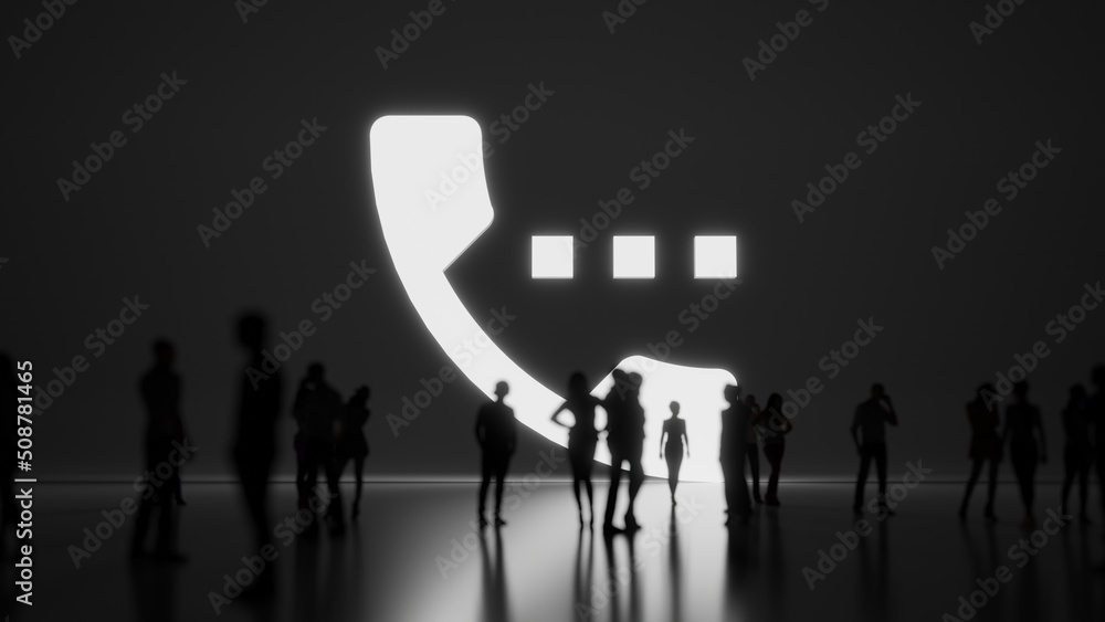 Poster 3d rendering people in front of symbol of phone on background