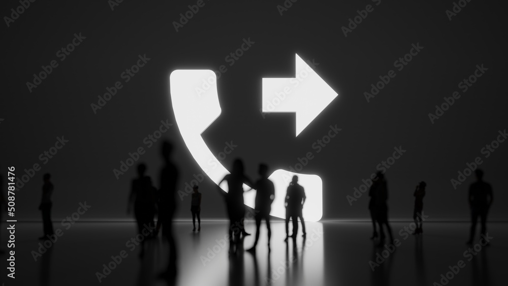 Poster 3d rendering people in front of symbol of phone on background